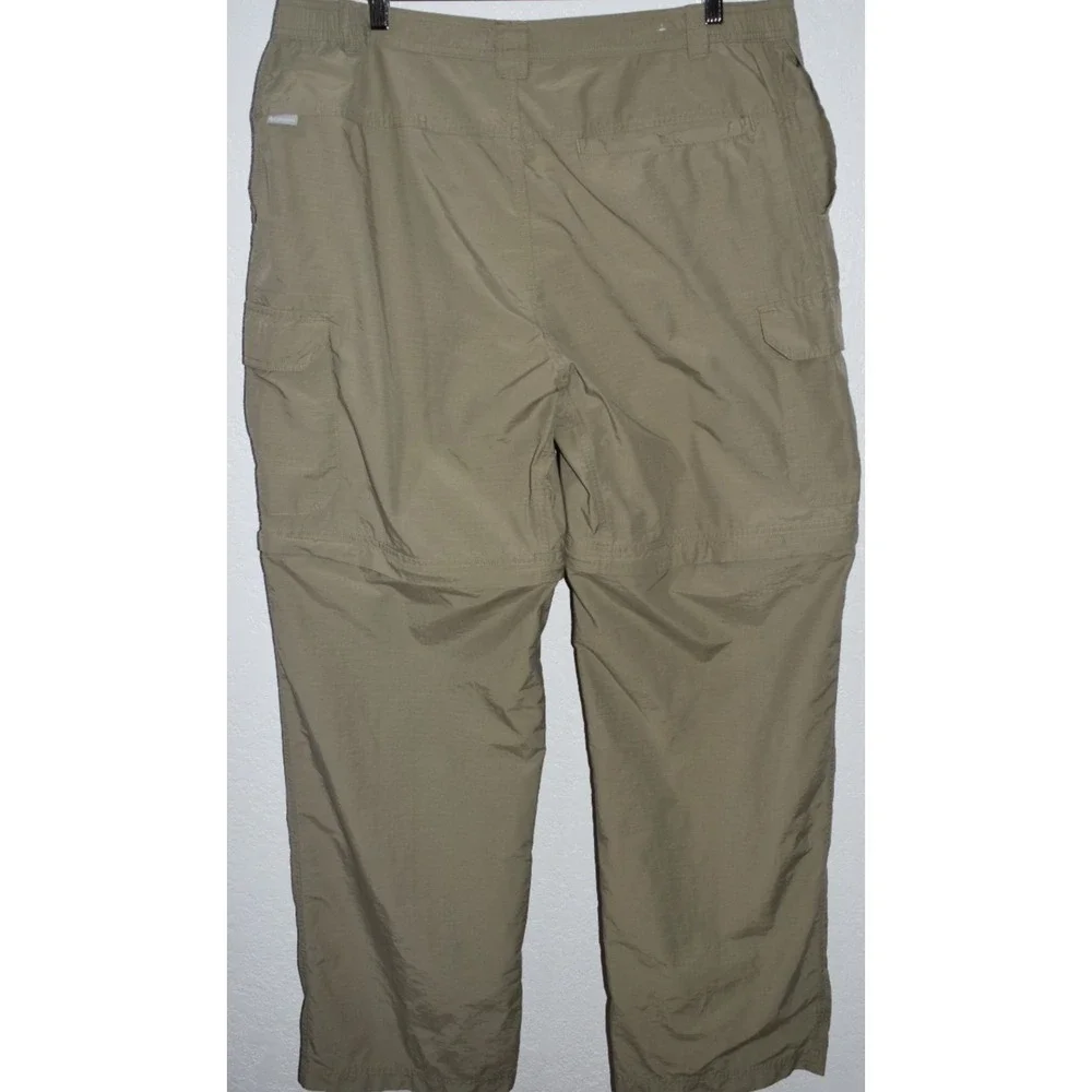 Columbia MENS XL Cargo Convertable Pants Zip-Off Khaki Green Hiking Lightweight